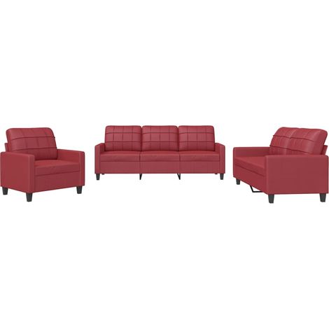 Maison Exclusive - Set di Divani 3 pz con Cuscini Rosso Vino in Similpelle