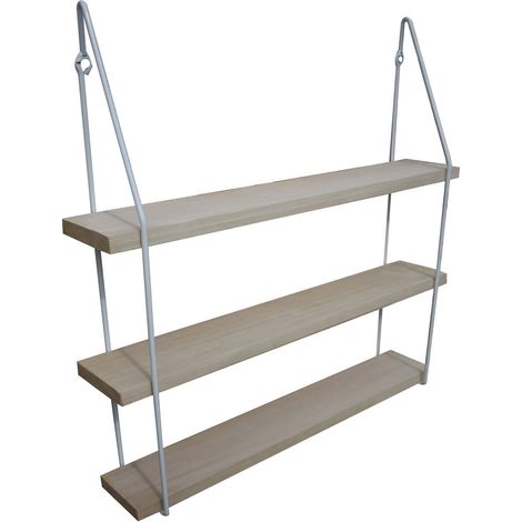 Étagère murale triple bois 60 x 10 avec supports métal blanc