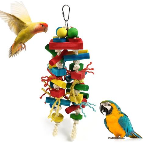 Jouet à Mâcher pour Perroquet, Bloc de Bois Naturel et Corde de Coton Oiseau Balançoire Déchirer pour Moyens et Grands Perroquets Épais Gris du Gabon Cacatoès Amazone Ara (1/5)