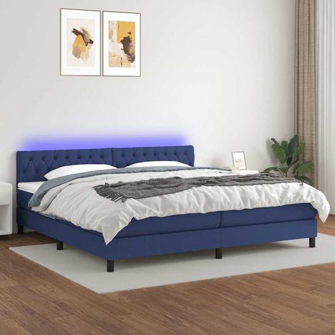 Cama box spring colchón y luces LED tela azul 200x200 cm (1/5)
