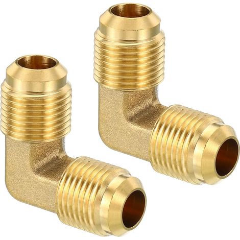 3/8" x 3/8" Laiton Tuyau Raccord, 2 Paquet Flare 90 Degré Coude Tube Raccord Tuyau Adaptateur Connecteur pour Air Climatiseur Réfrigération Plomberie (1/5)