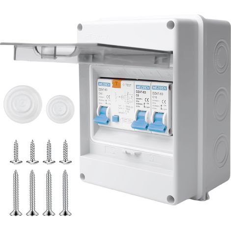 Surface Mounted Fuse Box IP65 Small Surface Mounted Distribution Board with AC 32A Fi Switch, Surface Mounted Distribution Box, 10A+10A Disconnector Switch for Home Office (1/5)