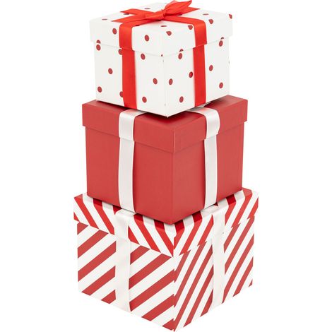 Lot de 3 Boîtes forme Paquet Cadeau Rouge et Blanc - Feeric Christmas (1/4)