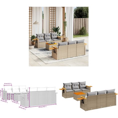 7-tlg. Garten-Sofagarnitur mit Kissen Beige Poly Rattan - Gartenmöbel Set - PE-Rattan Möbel - Outdoor Sofa - Lounge Set - Esszimmergarnitur - Home & Living (1/3)