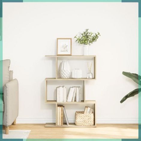 858113 étagère séparatrice de pièce 3 niveaux chêne sonoma 70x24x97 cm (1/5)
