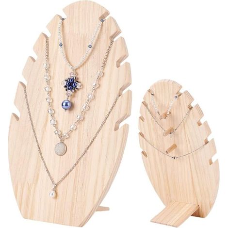 pc Wooden Necklace Display Stand, 5 Slots Leaf-Shaped Necklace Holder Jewelry Chain Display Stand Necklace Easel with Pegs for Home Shop Jewelry Show (1/5)