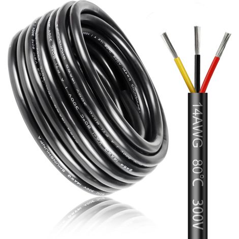 Câble Électrique 5 Mètres 14 AWG 3x2,0mm², Câble à 3 Conducteurs 5 V/12 V/24 V/220 V, Cuivre Étamé, Flexible et Souple, Faible Impédance, Haute Résistance à la Température, Câble d’Extension (1/5)