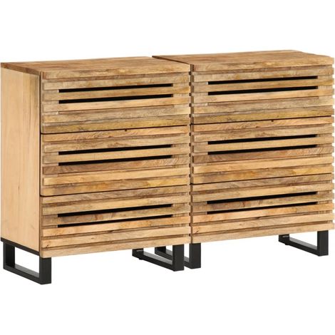 Sideboard 2 Stk. 60x34x75 cm Raues Massivholz Mango