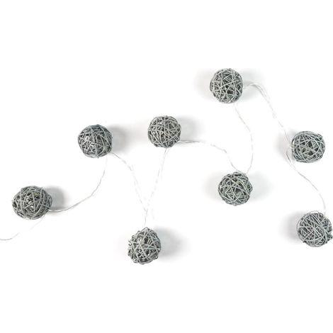 Guirlande Lumineuse 8 LED "Boule Rotin" 156cm Gris (1/5)