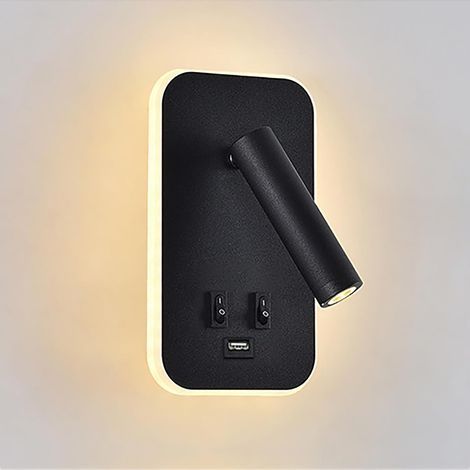 3-in-1 LED Wall Lamp – Bedside Lamp with USB Interface – Adjustable Ambient Lighting – Black (1/5)
