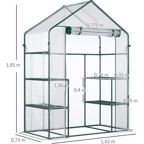 Serre Outsunny à accès direct, serre à tomates, châssis froid à 6 étagères, acier transparent et plastique PVC, 142 x 73 x 195 cm (1/5)