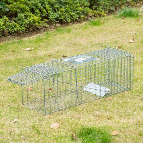 Piège Animaux Vivants Pliable Cage Capture Filaire Porte Poignée Lapins Compagnie Argent 93x31x34,5cm
