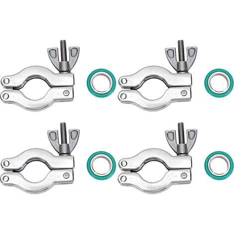4 pinces à vide KF16 avec bague de centrage et charnière à écrou papillon en acier inoxydable FKM O 304 (1/5)
