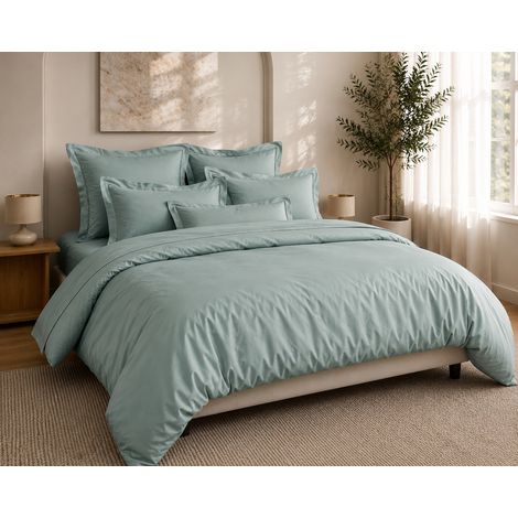 Housse de Couette 240 x 220 cm Prestige 120 Fils/cm² Satin de Coton Céladon (1/5)