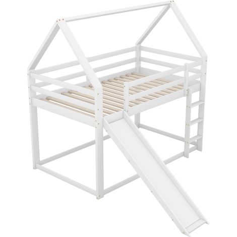 Letto a Castello 2 Posti con Scivolo e Scala, 90 x 200 cm, senza Materasso, in Legno e MDF, Bianco (1/5)