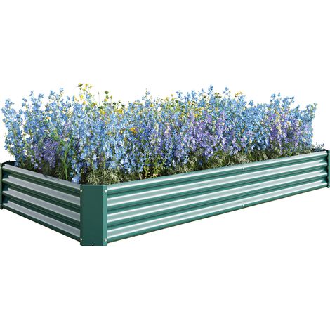 Bac à fleurs surélevé en acier galvanisé 232 x 113,5 x 30 cm pour jardin et terrasse (1/5)