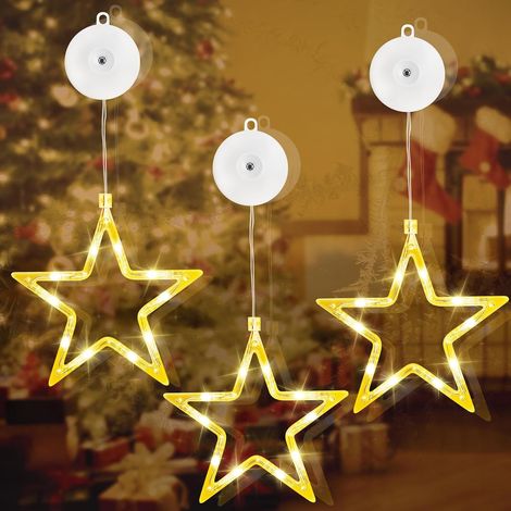 3 LED-Stern-Lichterketten, je 10 LEDs, Warmweiß, Timer, für Fenster und Balkon (1/5)