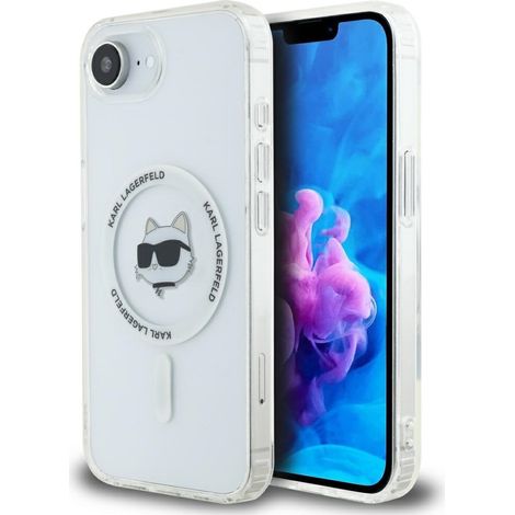 Funda Karl Lagerfeld IML Metal Choupette Head MagSafe para iPhone 16e blanca (1/5)