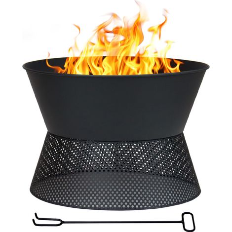 Braciere da Esterno a Legna in Ferro Verniciato a Polvere, Fire Pit Rotondo da Giardino con Base Rialzata Ventilata, Resistente alla Ruggine, Design Moderno 44,5 cm – Il Gruppone (1/5)