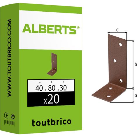 20 équerres poutre 40x80x30 brun rouille Duravis galvanisé Alberts
