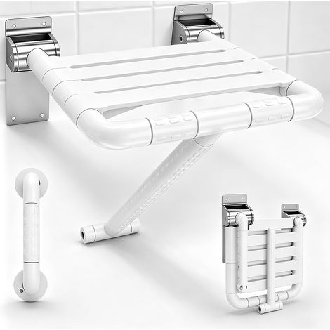 Siège de Douche Rabattable Mural avec Pieds de Soutien, Tabouret Douche Pliable avec Anneau Phosphorescent, Siège Douche pour Senior et Enfant, Charge Maximale 200 kg (1/5)