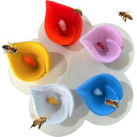 Set mit 5 Bienen- und Insektentränken – Kunstharz – Blütenform – Mehrfarbig (1/5)