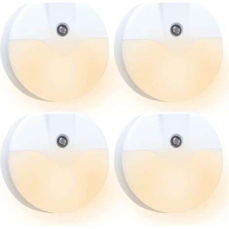 (Jeu de 4, lumière chaude) Ampoules LED rondes pour la nuit, branchables, prêtes à l'emploi, sensibles à la lumière, adaptées aux chambres et salles de séjour. (1/5)