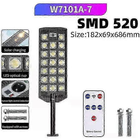 Lampadaire solaire extérieur ultra-lumineux de 30000 lumens et 30000 W avec 598 LED détecteur de mouvement et étanche pour cour garage jardin W7101A-7 (1/4)