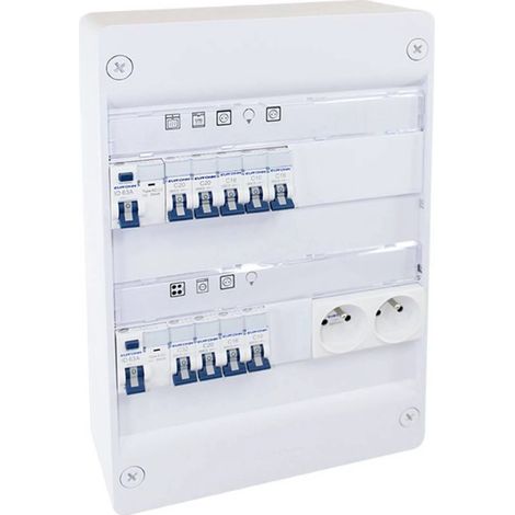 Eurohm – Coffret électrique monté-câblé 2 rangées 13 modules – Disjoncteurs 2P 30mA et 1P+N – Prêt à poser pour logements T1/T2 – Design blanc RAL 9010 (1/3)