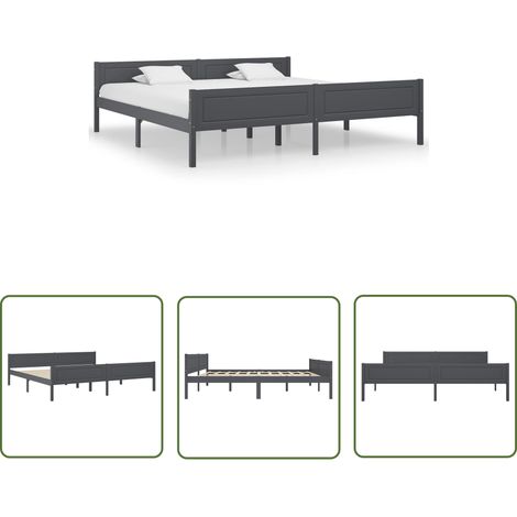 Lit adulte pour 2 personnes, Structure de lit, Assemblage Facile, Bois de pin massif Gris 200x200 cm OIB8264E (1/5)