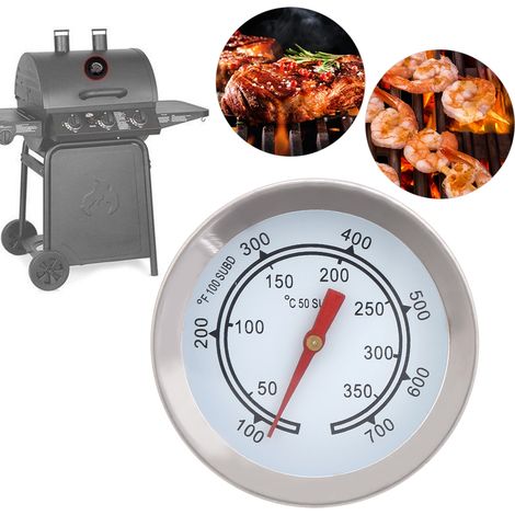 Thermomètre de barbecue en acier inoxydable, 100 à 700 °F, à cadran analogique et double échelle. (1/4)