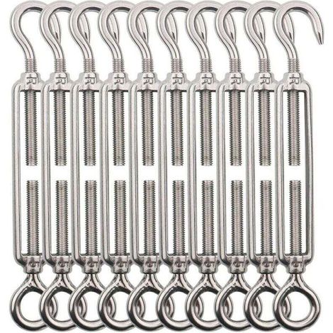 Tendeur Cable M5 - Crochet Et Oeil En Acier Inoxydable 304 - Pour Corde Acier Fil Linge Cloture Jardin Et Installations Extérieures - 10 Pièces (1/4)