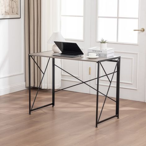 Scrivania pieghevole 99x50x75 cm, multifunzione, salvaspazio, MDF e metallo, naturale (1/5)