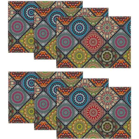 Artoid Mode Lot de 6 sets de table bohème, vintage, géométrie marocaine, multicolores, lavables, - Rouge/Bleu/Jaune 30 x 45 cm, 6pc (1/5)