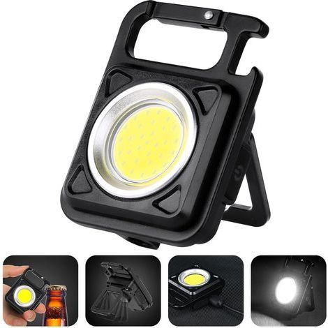 flintronic COB Lampe de Travail Rechargeable, 800 Lumen Mini Portable Lampe de Camping, Porte-clés Lampe de Poche Étanche Lampes, avec Ouvre-Bouteille, Base Magnétique, pour Camping, Urgence (1/5)