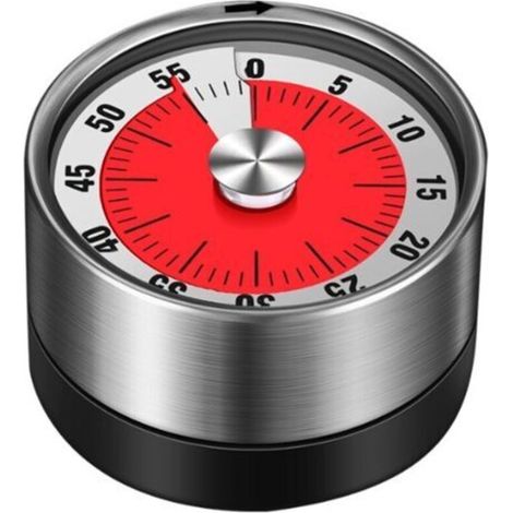 White Mechanical Kitchen Timer, Magnetic Kitchen Time Manager, Rotating Stainless Steel Kitchen Timer with Countdown Timer (1/4)