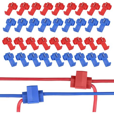100 Pièces Connecteur Rapide, Cosse Electrique Connecteur Kit (Rouge Bleu)  Verrouillage Connecteurs 10/15A, Connecteurs de Dérivation Rapide, Raccords Auto-Dénudants (0.5-1.0mm², 0.75-2.5mm²) (1/5)