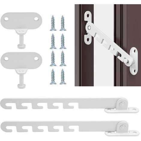 Limiteurs d'ouverture de fenêtre, blancs, 16,5 × 4,6 cm, lot de 2 Limiteurs d'ouverture de fenêtre réglables avec vis (1/5)