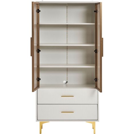 Vetrina in vetro bianco con 2 ante, LED RGB e gambe oro, 70 x 35 x 150 cm (1/5)
