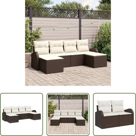 Poly-Rattan - Sofa Set mit Kissen 6 pcs Braun und Weiß Poly-Rattan (1/5)