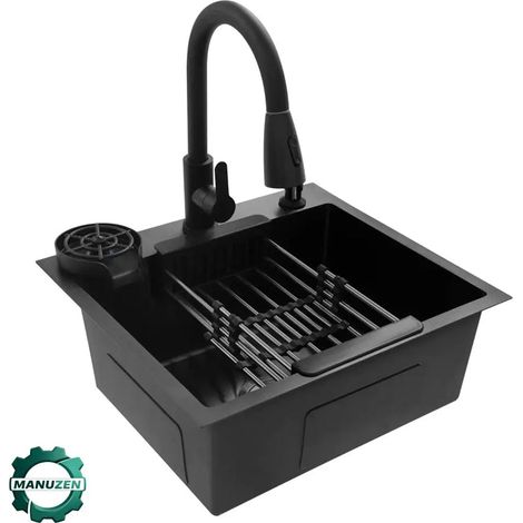 Manuzen - Évier de cuisine multifonction 50 x 45 cm avec robinet rétractable (1/4)