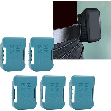Support de rangement pour batterie au lithium (5 pièces) avec fente pour sangle, compatible avec les outils de fixation Makita 18 V (cyan) (1/5)