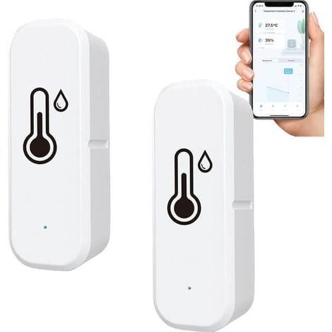Lot de 2 thermomètres et hygromètres sans fil – Appareil de mesure de température et d'humidité Wi-Fi avec notification via application et surveillance à distance (1/4)