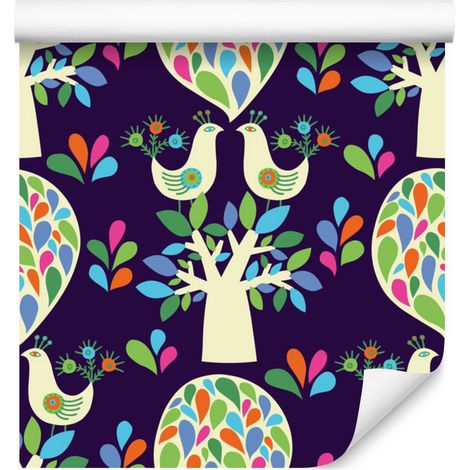 Carta da parati con alberi e foglie colorate per soggiorno e camera da letto, 50x1000 cm. (1/5)