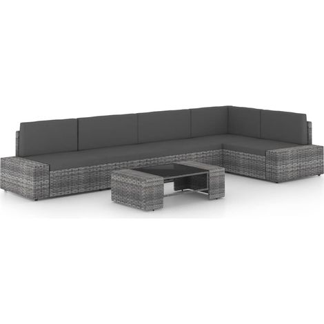 Set di mobili da giardino set di mobili da esterno 6 pezzi con cuscini in resina grigia e vimini 020016806
