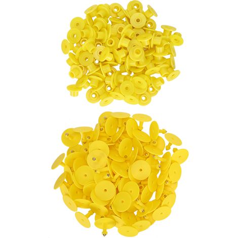 Lot de 100 étiquettes auriculaires en plastique pour animaux (bovins, ovins, porcins), anti-perte, jaunes. (1/5)