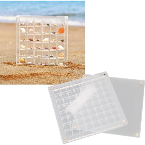 [Boîte de Display Magnétique pour Coquillages] Boîte de Collection Acrylique Transparente 64 Grilles 12x12cm pour Coquillages Pierres Bijoux Accessoires (1/5)