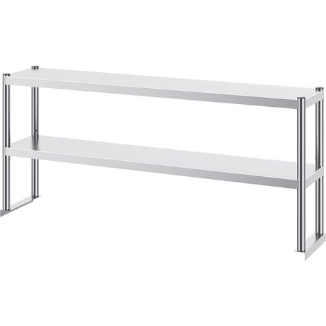 Étagère double, étagère à deux niveaux en acier inoxydable, étagère double de 30,5 x 152 cm, table de préparation à hauteur réglable pour cuisine, restaurant et atelier (1/5)