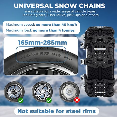 Randaco 12PCs Chaînes à Neige pour , Chaînes de Pneus à Neige Universelles Faciles à Installer Pour Toutes les Largeurs de Pneus Entre 165 et 285 mm Auto / LKW / SUV (1/5)