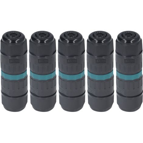 Connecteur Étanche M20 3 Broches IP68 EW-M20-3P Noir PA66 Laiton Câble 9-12mm Lot de 5 pour Extérieur LED (1/5)